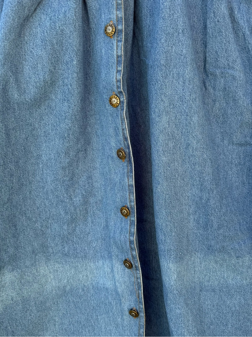 Vintage Jane Ashley Denim Jumper Dress L Floral Embroidered Button Front Flawed - Picture 5 of 12